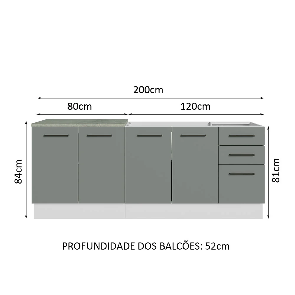 Kit com 2 Balcões de Cozinha Madesa Agata 3 Gavetas 4 Portas (Sem Tampo e Pia) Branco/Cinza - Image 3