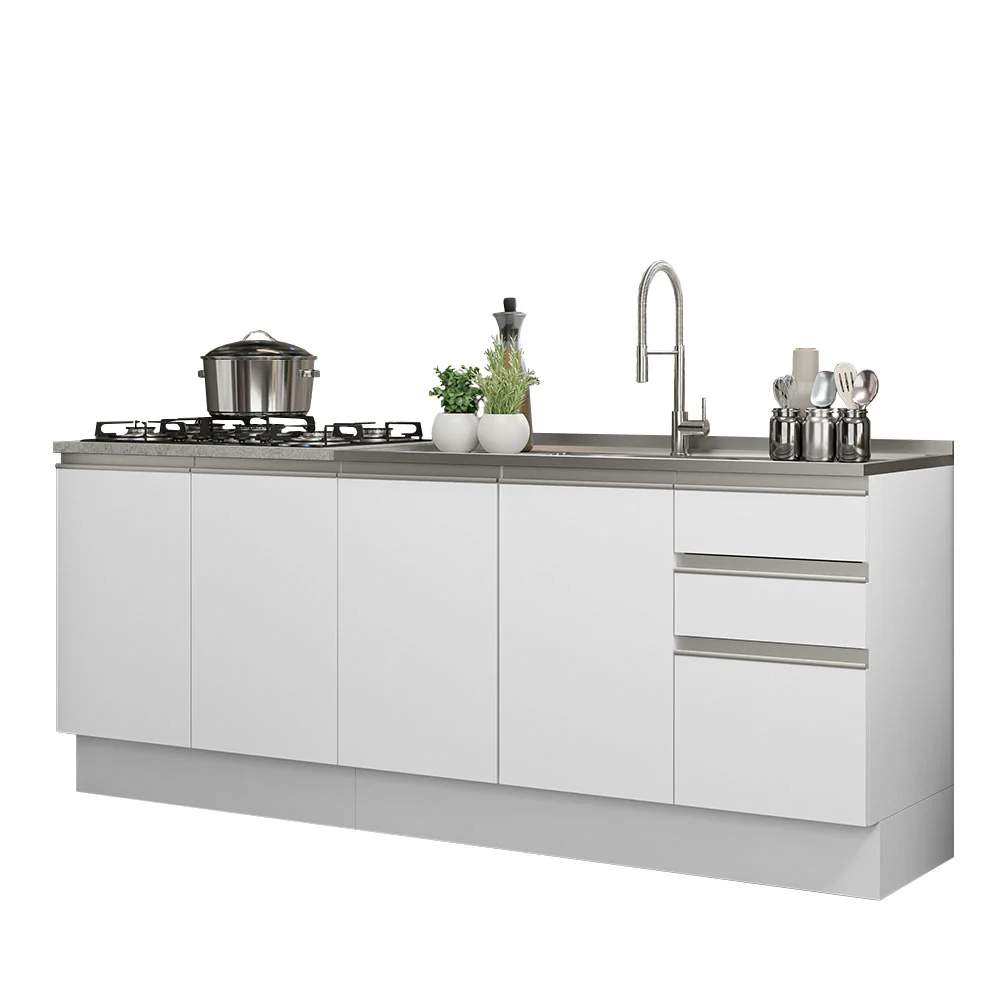 Kit com 2 Balcões de Cozinha Madesa Glamy 4 Portas 3 Gavetas (Sem Tampo e Pia) Branco Branco - Image 2