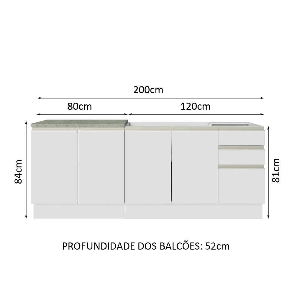 Kit com 2 Balcões de Cozinha Madesa Glamy 4 Portas 3 Gavetas (Sem Tampo e Pia) Branco Branco - Image 3