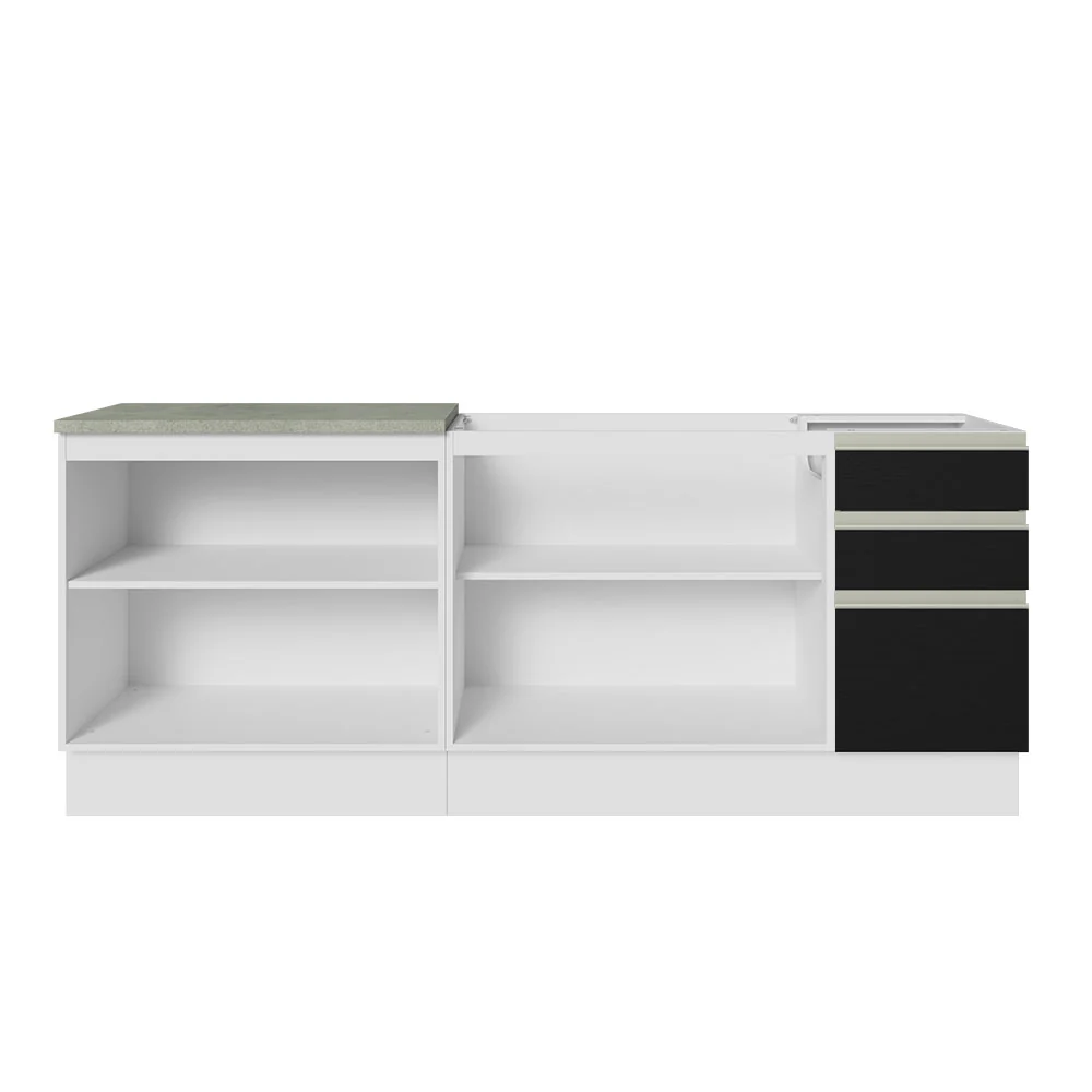 Kit com 2 Balcões de Cozinha Madesa Glamy 4 Portas 3 Gavetas (Sem Tampo e Pia) Branco/Preto Branco/Preto - Image 12