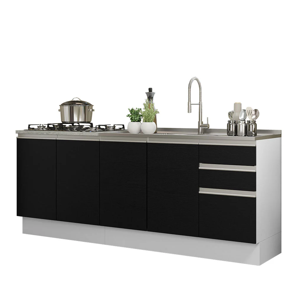 Kit com 2 Balcões de Cozinha Madesa Glamy 4 Portas 3 Gavetas (Sem Tampo e Pia) Branco/Preto Branco/Preto - Image 2