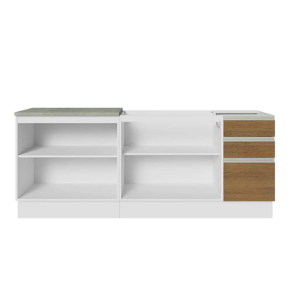 Kit com 2 Balcões de Cozinha Madesa Glamy 4 Portas 3 Gavetas (Sem Tampo e Pia) Branco/Rustic Branco/Rustic - Image 12