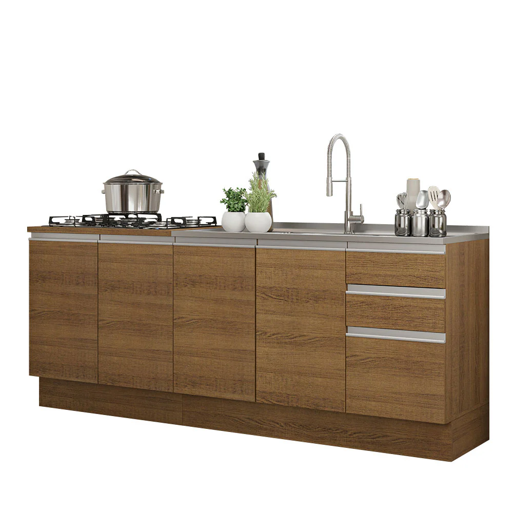 Kit com 2 Balcões de Cozinha Madesa Glamy 4 Portas 3 Gavetas (Sem Tampo e Pia) Rustic Rustic - Image 2