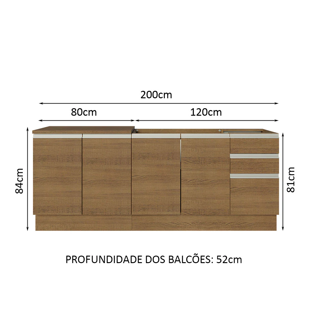 Kit com 2 Balcões de Cozinha Madesa Glamy 4 Portas 3 Gavetas (Sem Tampo e Pia) Rustic Rustic - Image 3