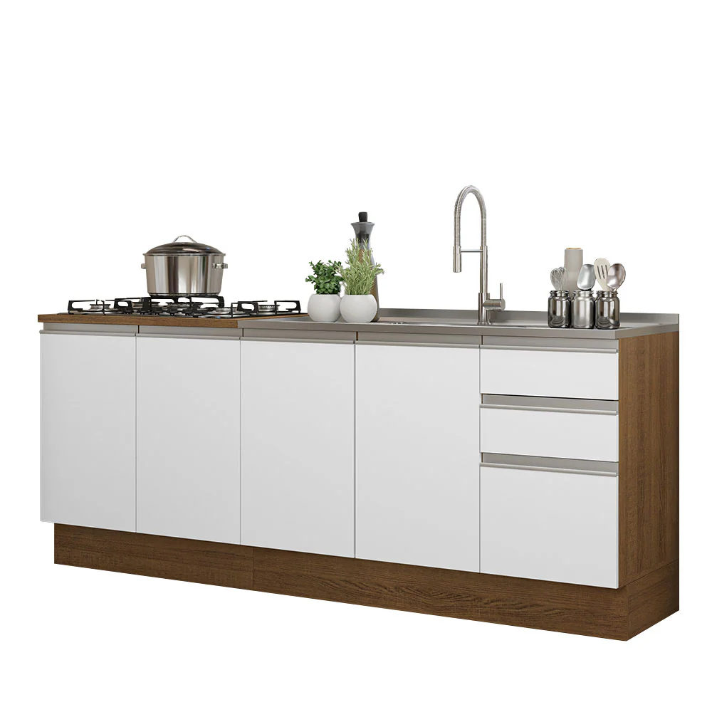 Kit com 2 Balcões de Cozinha Madesa Glamy 4 Portas 3 Gavetas (Sem Tampo e Pia) Rustic/Branco Rustic/Branco - Image 2