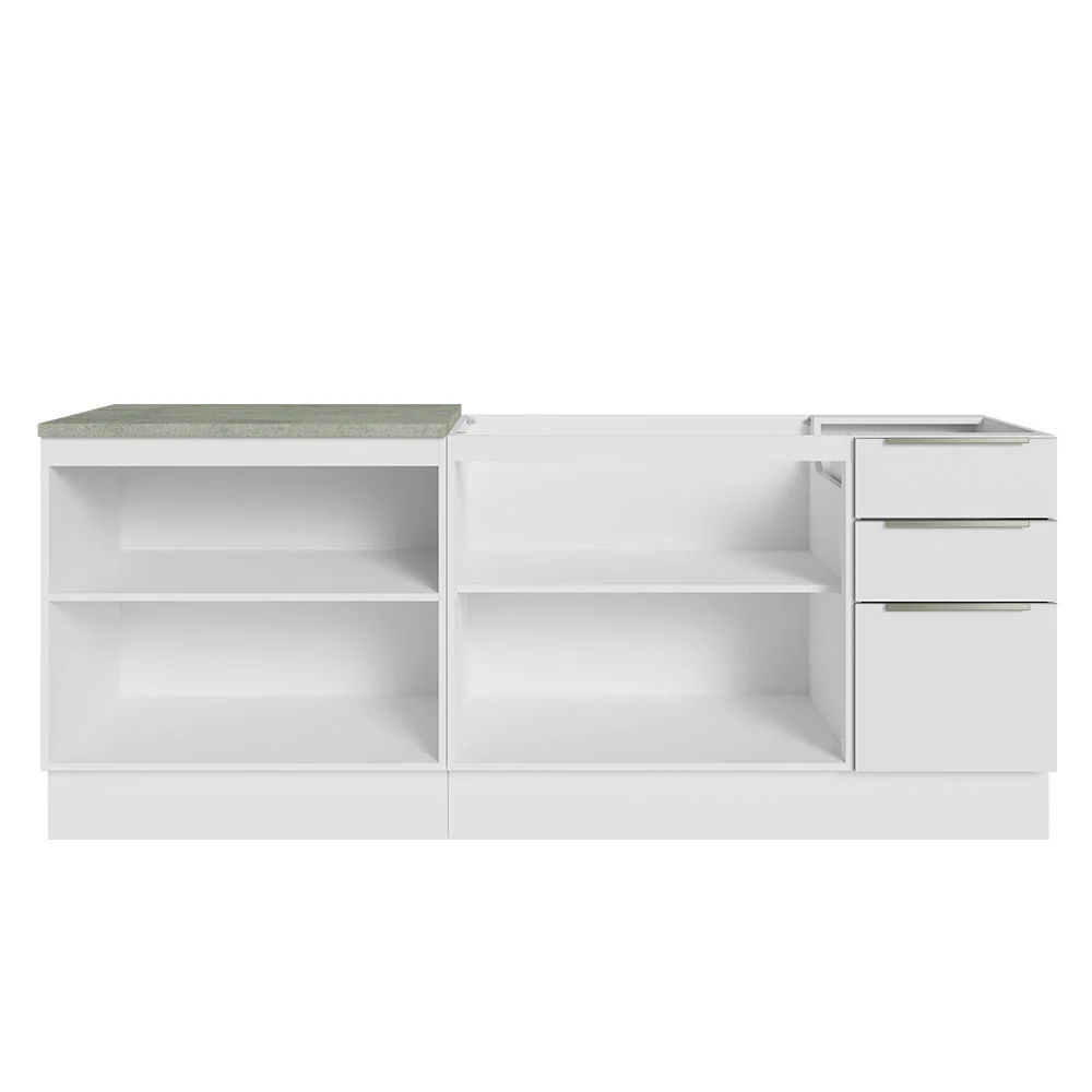 Kit com 2 Balcões de Cozinha 4 Portas 3 Gavetas 200 x 60 cm (Sem Tampo e Pia) Branco/Branco Veludo Lux Madesa - Image 12