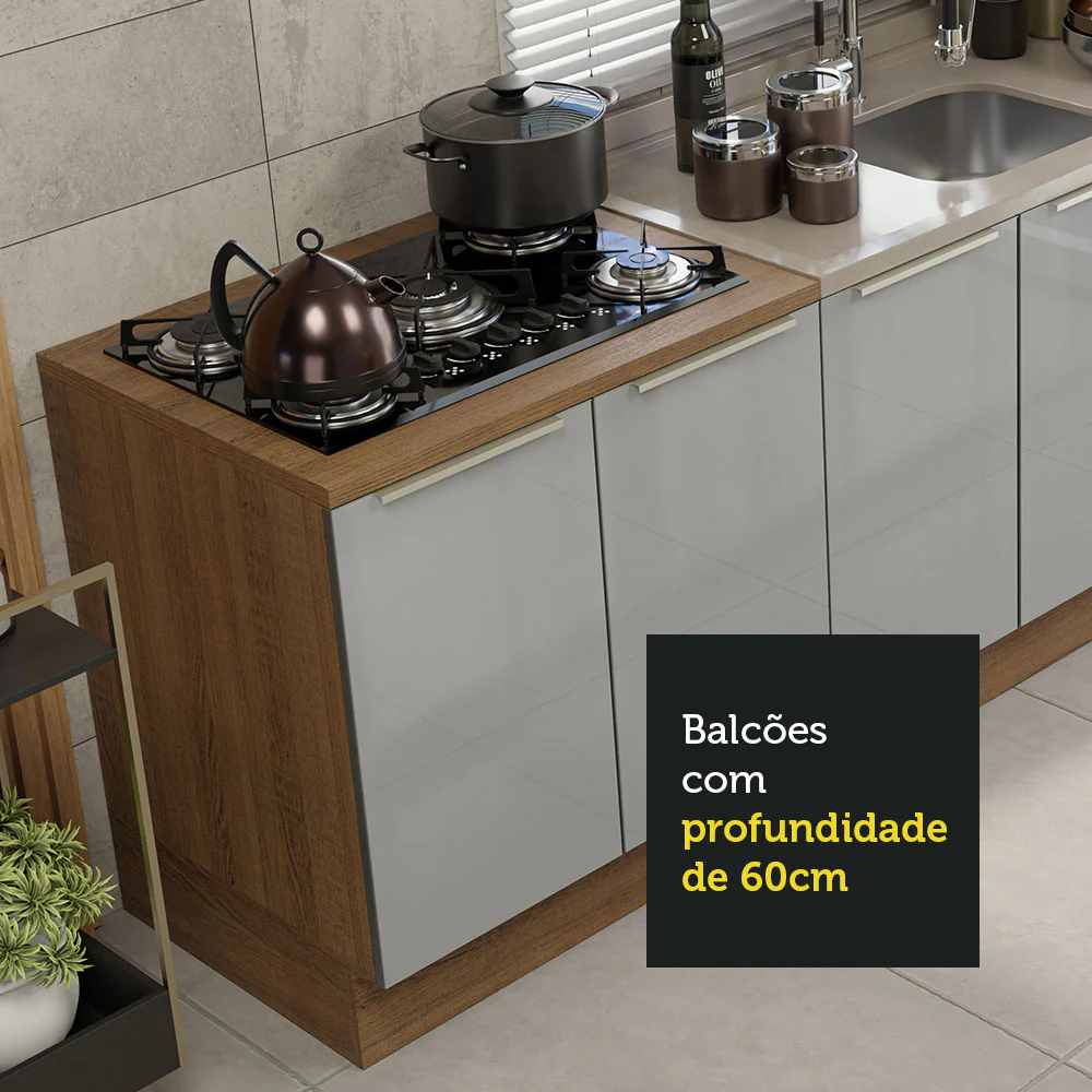 Kit com 2 Balcões de Cozinha 4 Portas 3 Gavetas 200 x 60 cm (Sem Tampo e Pia) Rustic/Cinza Lux Madesa - Image 6