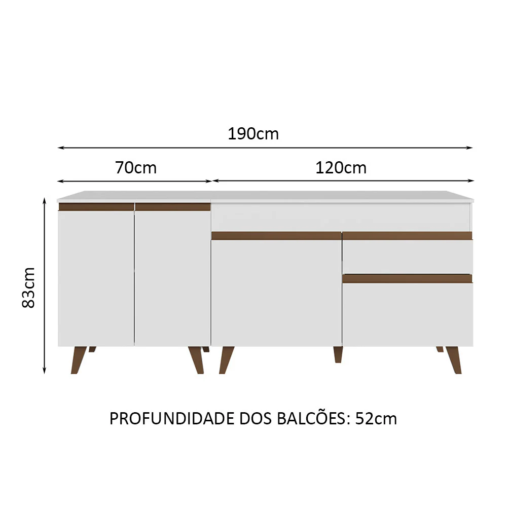 Kit com 2 Balcões de Cozinha Madesa Reims 4 Portas 1 Gaveta (Com Tampo) Branco - Image 3