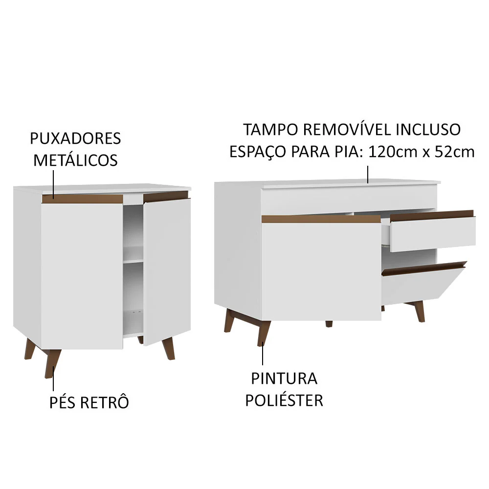 Kit com 2 Balcões de Cozinha Madesa Reims 4 Portas 1 Gaveta (Com Tampo) Branco - Image 4