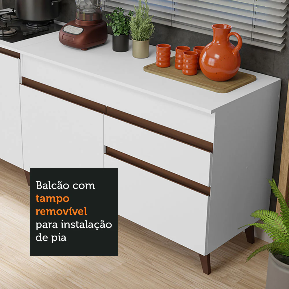 Kit com 2 Balcões de Cozinha Madesa Reims 4 Portas 1 Gaveta (Com Tampo) Branco - Image 9