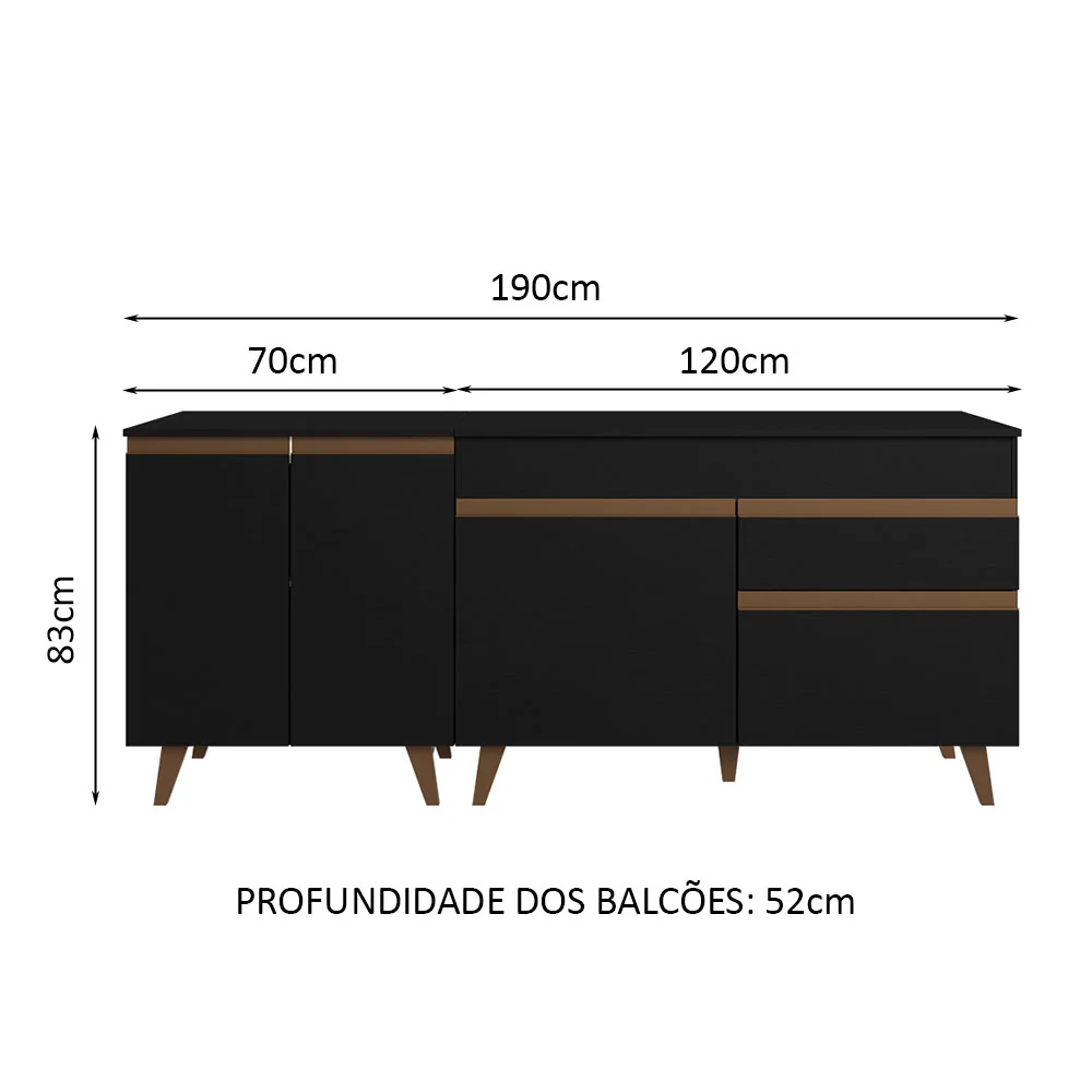Kit com 2 Balcões de Cozinha Madesa Reims 4 Portas 1 Gaveta (Com Tampo) Preto - Image 3