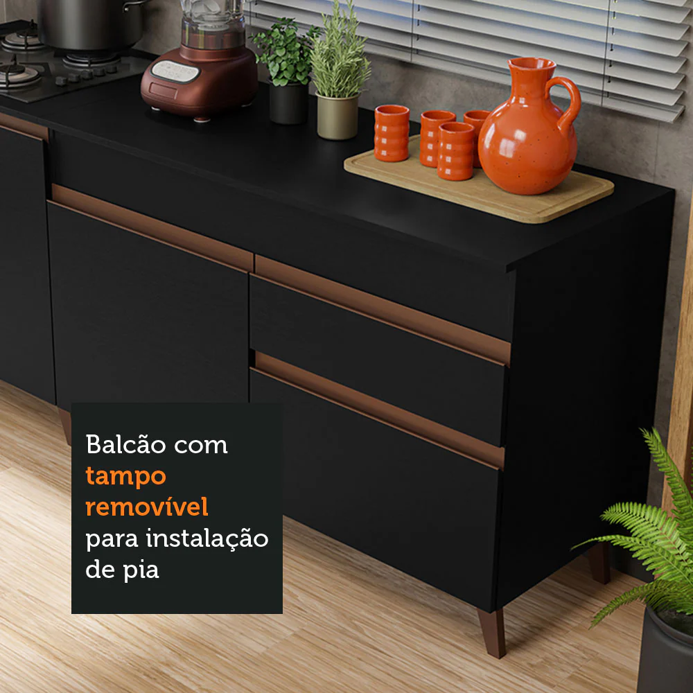 Kit com 2 Balcões de Cozinha Madesa Reims 4 Portas 1 Gaveta (Com Tampo) Preto - Image 9