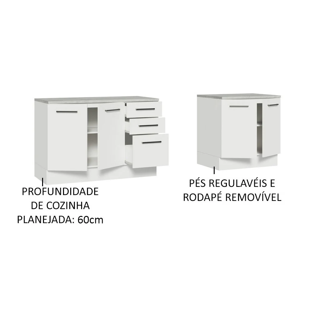 Kit com 2 Balcões Multiuso 4 Portas 3 Gavetas Branco Agata Madesa - Image 4