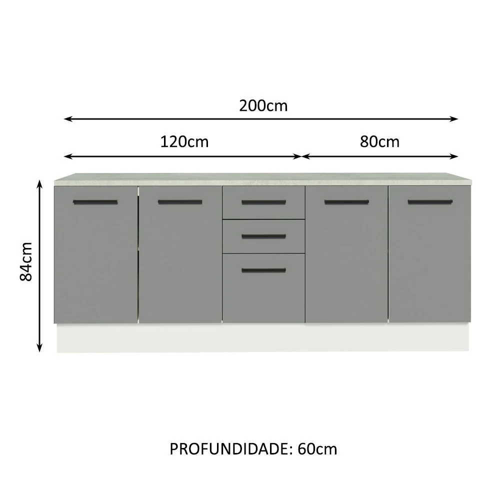 Kit com 2 Balcões Multiuso 4 Portas 3 Gavetas Branco/Cinza Agata Madesa - Image 3
