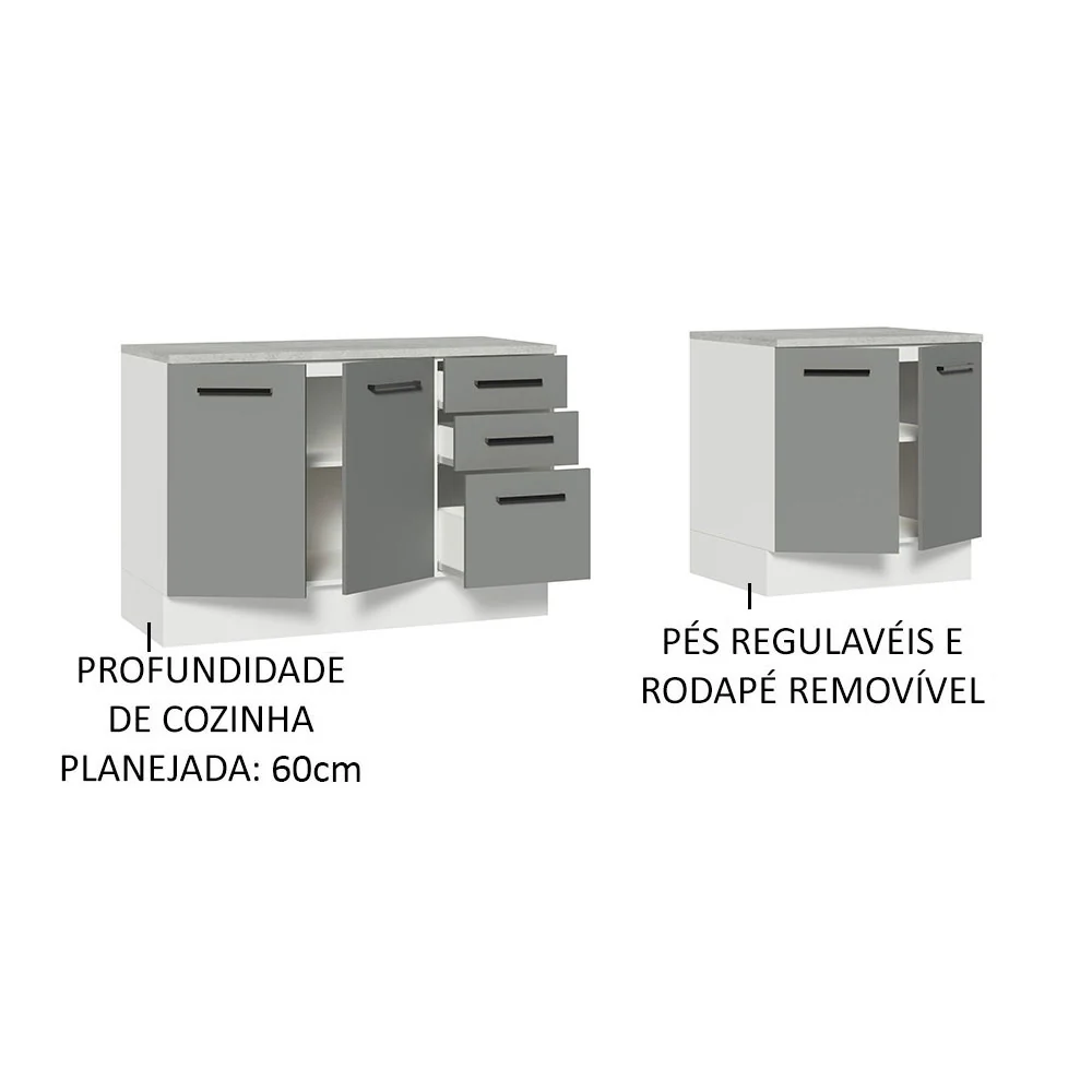 Kit com 2 Balcões Multiuso 4 Portas 3 Gavetas Branco/Cinza Agata Madesa - Image 4