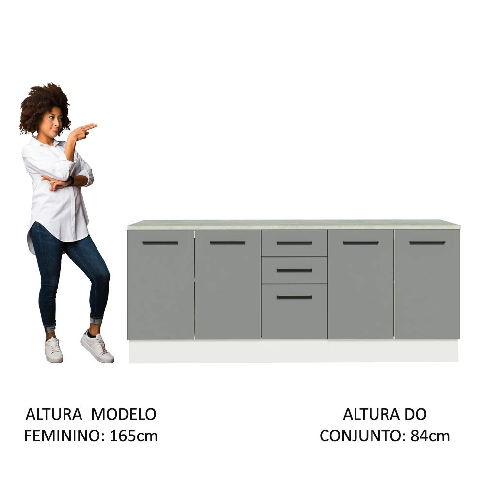 Kit com 2 Balcões Multiuso 4 Portas 3 Gavetas Branco/Cinza Agata Madesa - Image 5