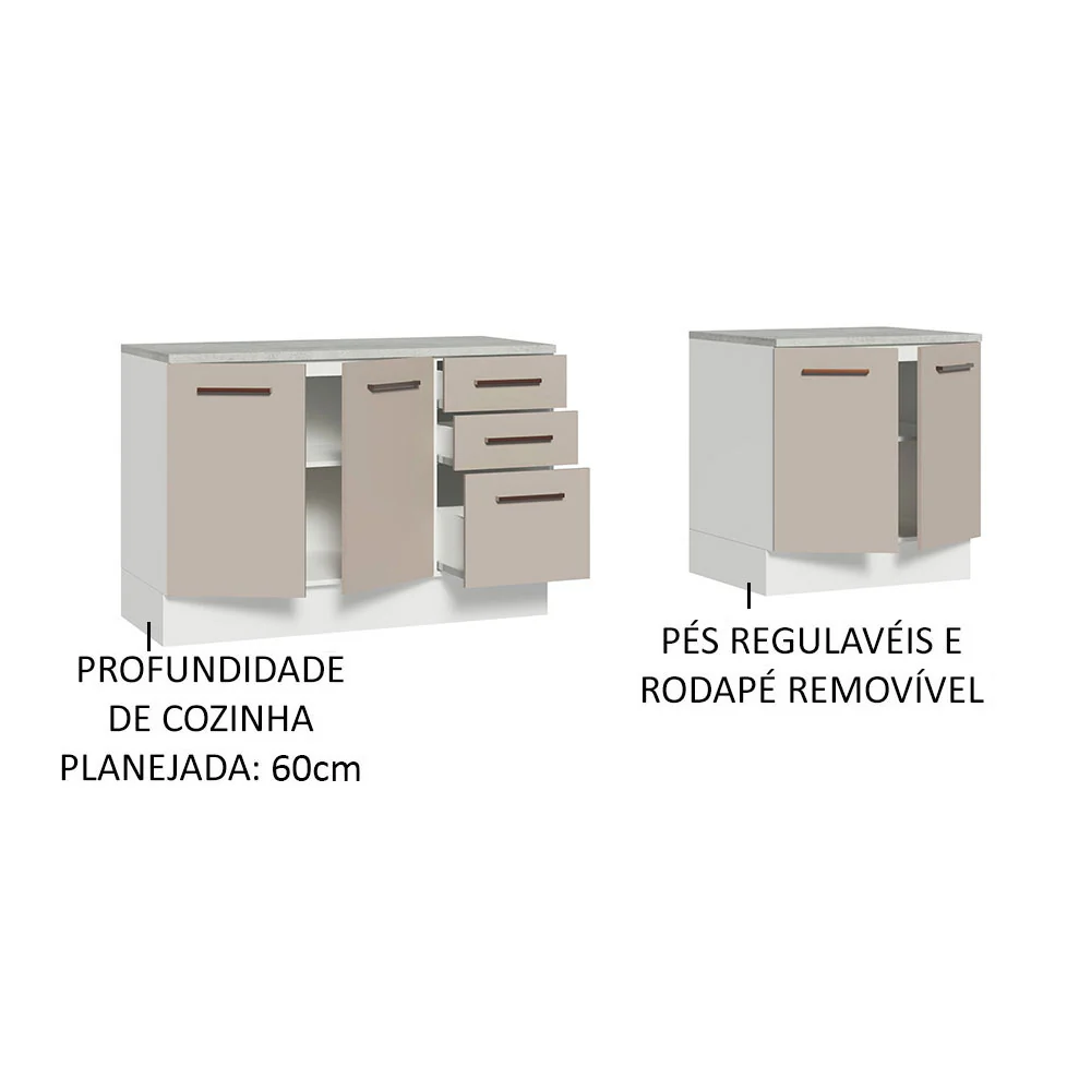 Kit com 2 Balcões Multiuso 4 Portas 3 Gavetas Branco/Crema Agata Madesa - Image 4