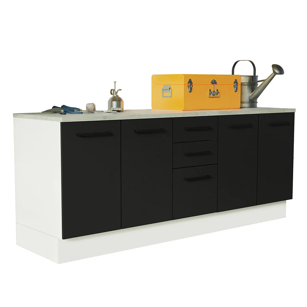 Kit com 2 Balcões Multiuso 4 Portas 3 Gavetas Branco/Preto Agata Madesa - Image 2