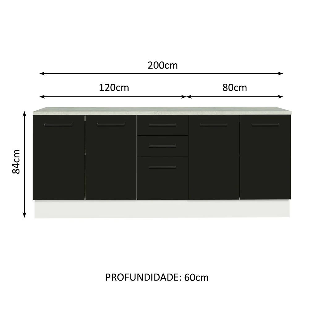 Kit com 2 Balcões Multiuso 4 Portas 3 Gavetas Branco/Preto Agata Madesa - Image 3