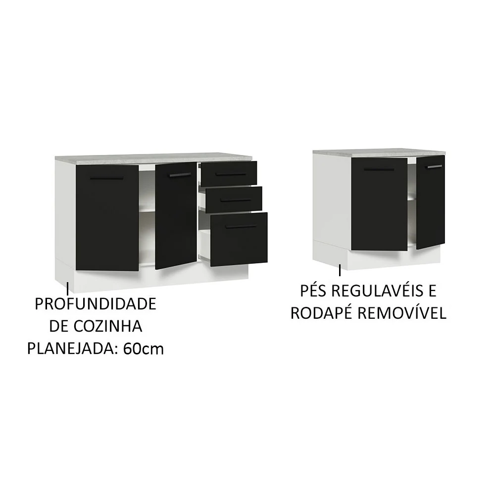 Kit com 2 Balcões Multiuso 4 Portas 3 Gavetas Branco/Preto Agata Madesa - Image 4