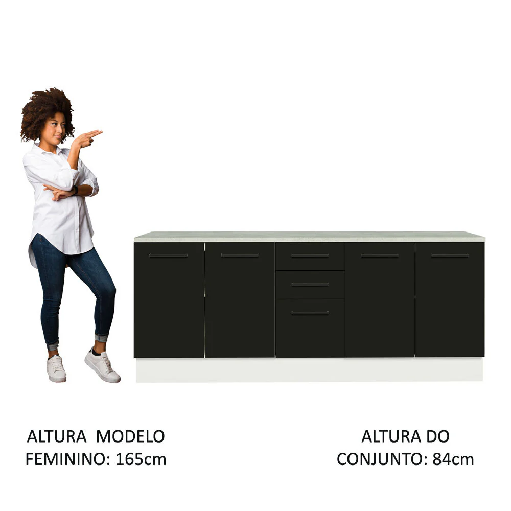 Kit com 2 Balcões Multiuso 4 Portas 3 Gavetas Branco/Preto Agata Madesa - Image 5