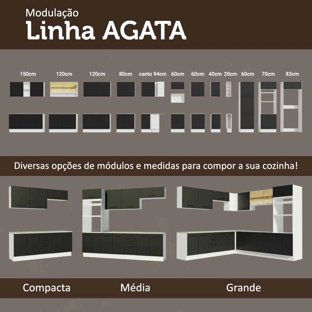 Kit com 2 Balcões Multiuso 4 Portas 3 Gavetas Branco/Preto Agata Madesa - Image 9