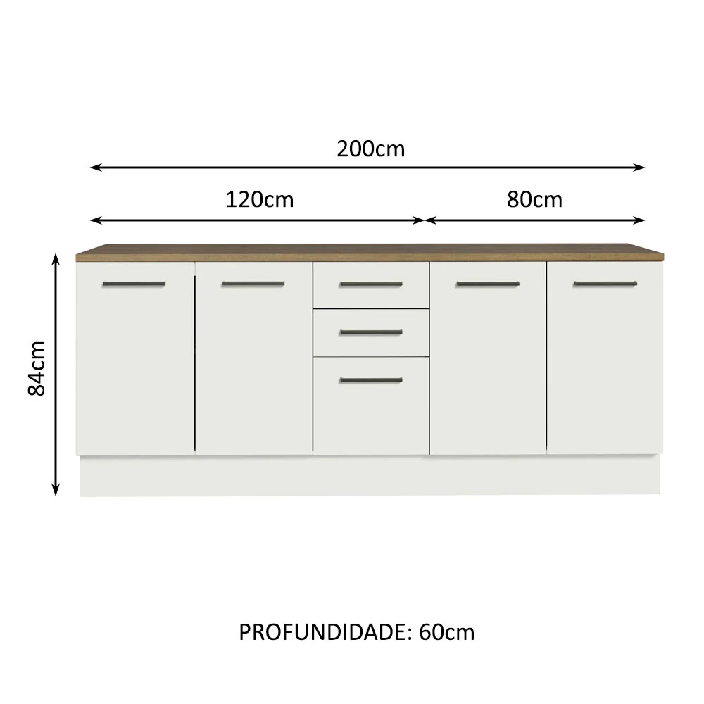 Kit com 2 Balcões Multiuso 4 Portas 3 Gavetas Branco/Rustic Agata Madesa - Image 3