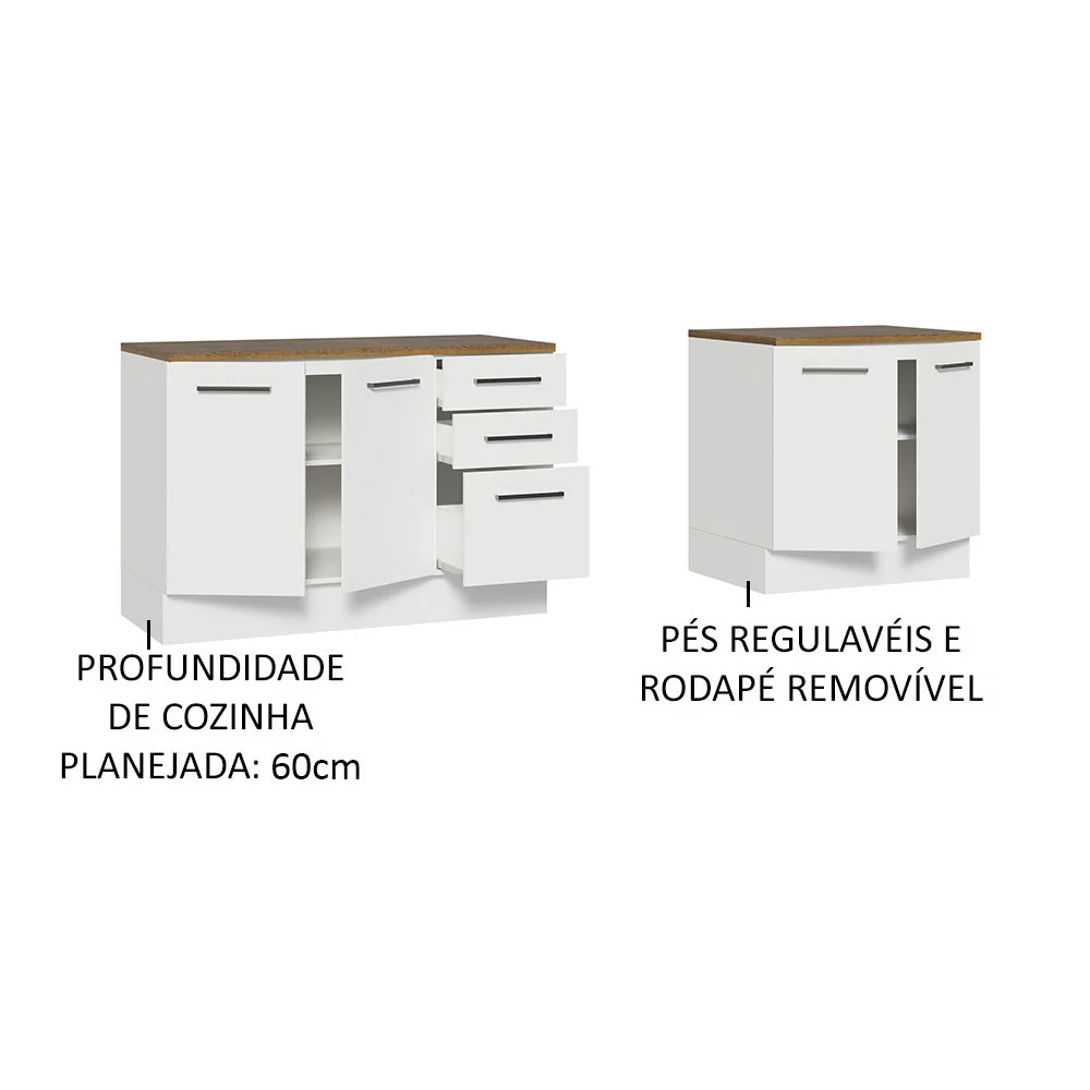 Kit com 2 Balcões Multiuso 4 Portas 3 Gavetas Branco/Rustic Agata Madesa - Image 4