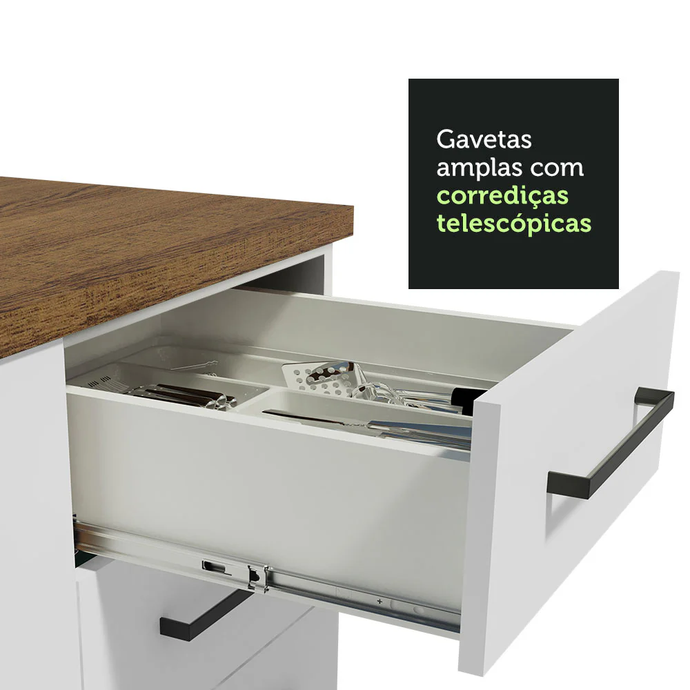 Kit com 2 Balcões Multiuso 4 Portas 3 Gavetas Branco/Rustic Agata Madesa - Image 7