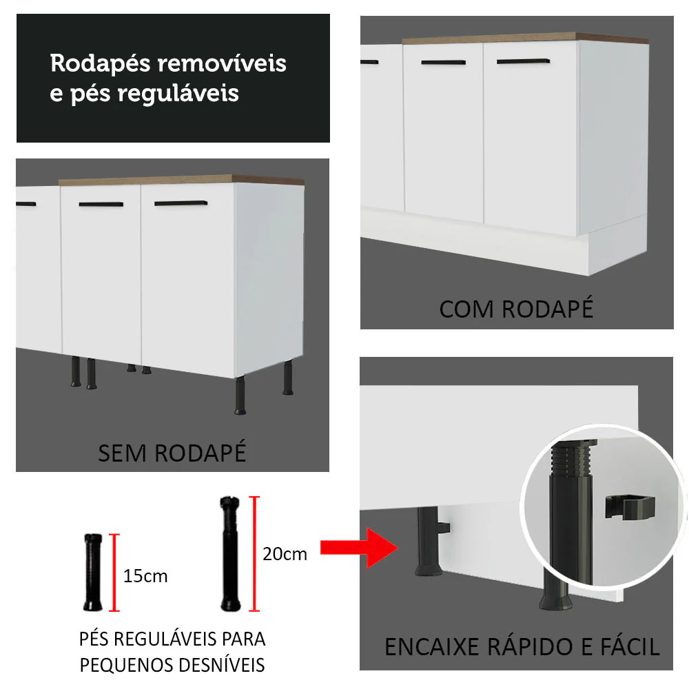 Kit com 2 Balcões Multiuso 4 Portas 3 Gavetas Branco/Rustic Agata Madesa - Image 8