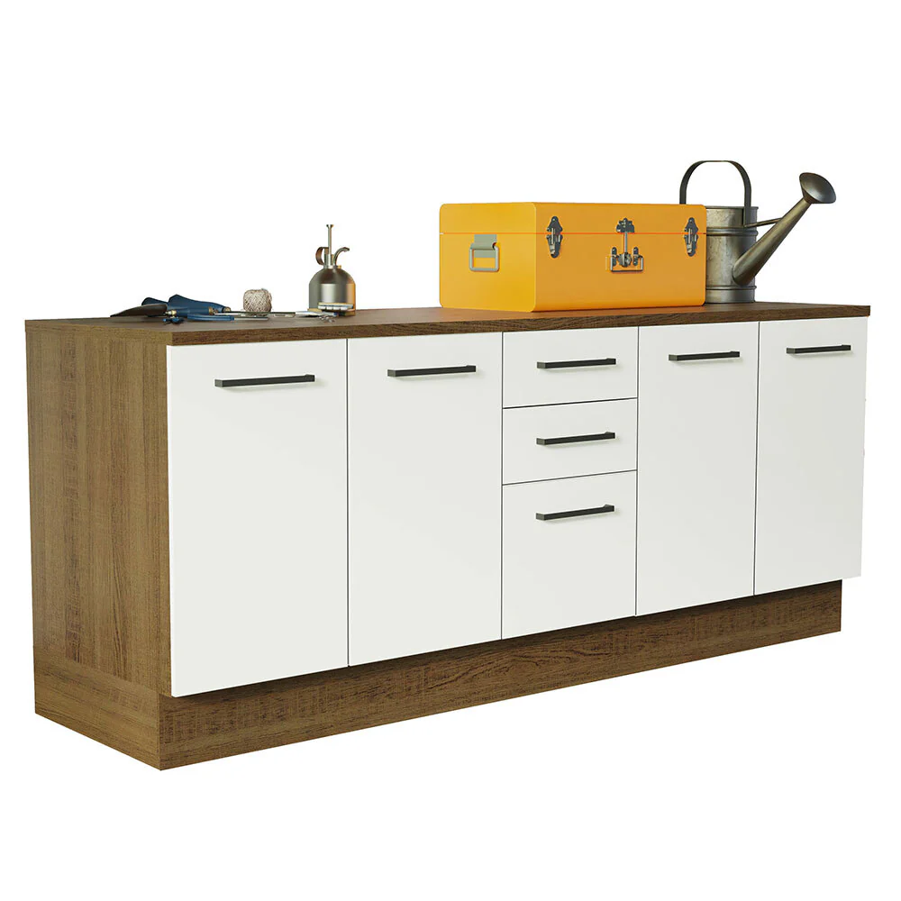 Kit com 2 Balcões Multiuso 4 Portas 3 Gavetas Rustic/Branco Agata Madesa - Image 2