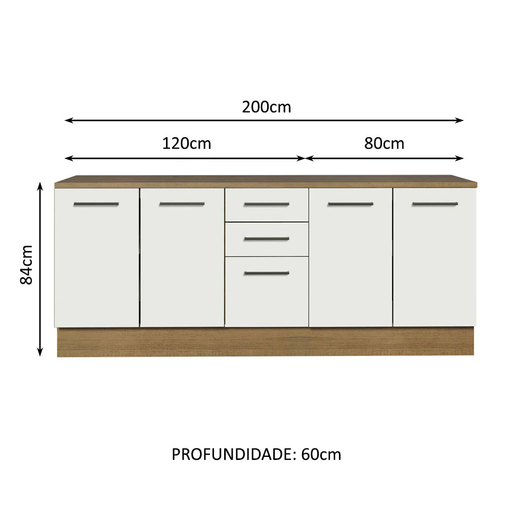 Kit com 2 Balcões Multiuso 4 Portas 3 Gavetas Rustic/Branco Agata Madesa - Image 3