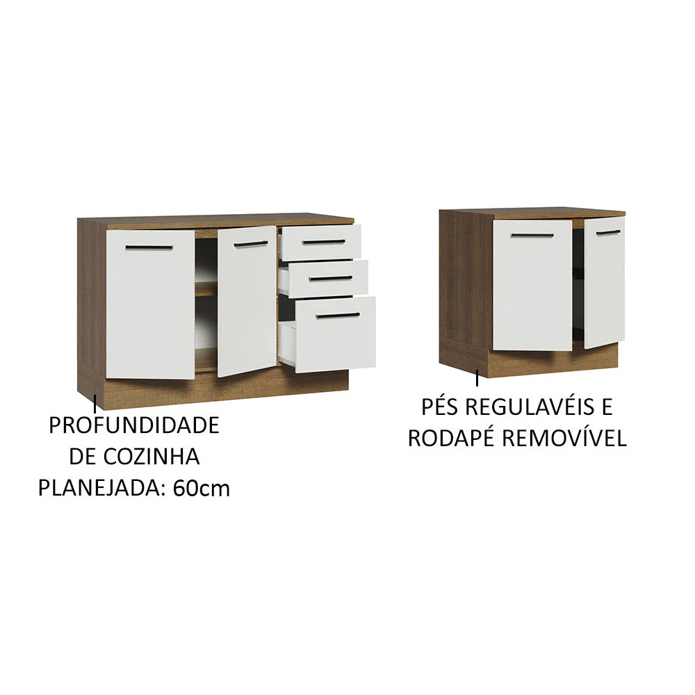 Kit com 2 Balcões Multiuso 4 Portas 3 Gavetas Rustic/Branco Agata Madesa - Image 4
