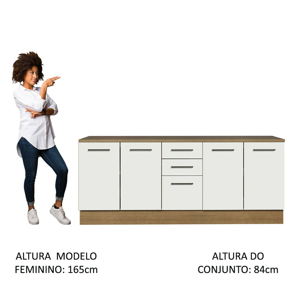 Kit com 2 Balcões Multiuso 4 Portas 3 Gavetas Rustic/Branco Agata Madesa - Image 5
