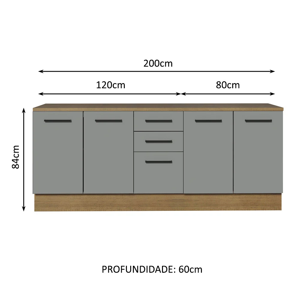 Kit com 2 Balcões Multiuso 4 Portas 3 Gavetas Rustic/Cinza Agata Madesa - Image 3