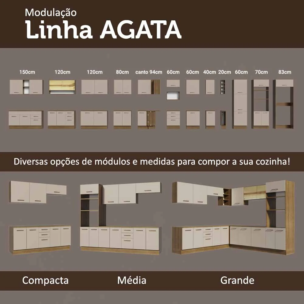 Kit com 2 Balcões Multiuso 4 Portas 3 Gavetas Rustic/Crema Agata Madesa - Image 9