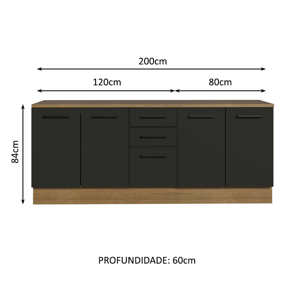 Kit com 2 Balcões Multiuso 4 Portas 3 Gavetas Rustic/Preto Agata Madesa - Image 3