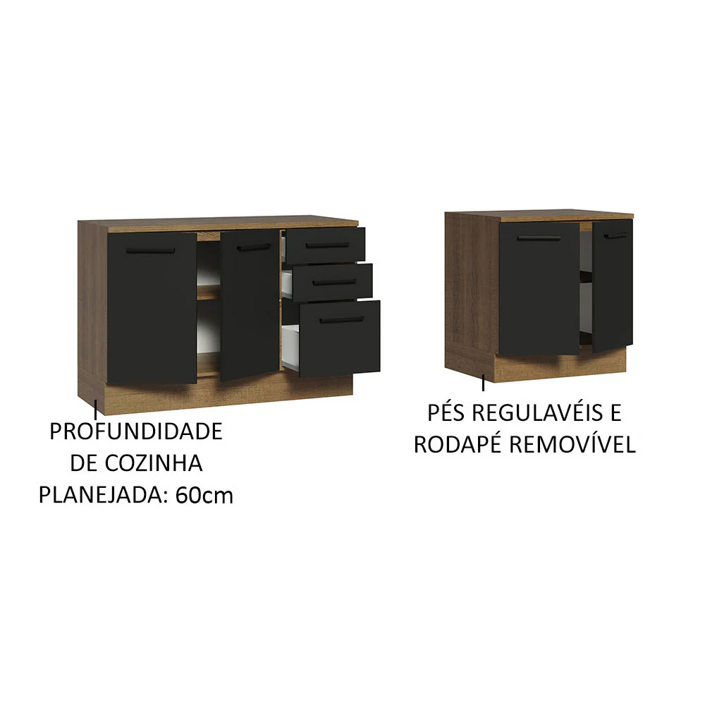 Kit com 2 Balcões Multiuso 4 Portas 3 Gavetas Rustic/Preto Agata Madesa - Image 4