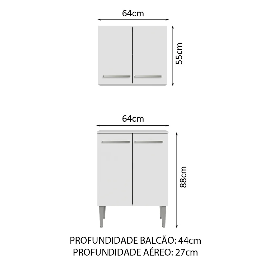 Kit com Armário Aéreo e Balcão 64cm Branco Emilly Madesa - Image 2
