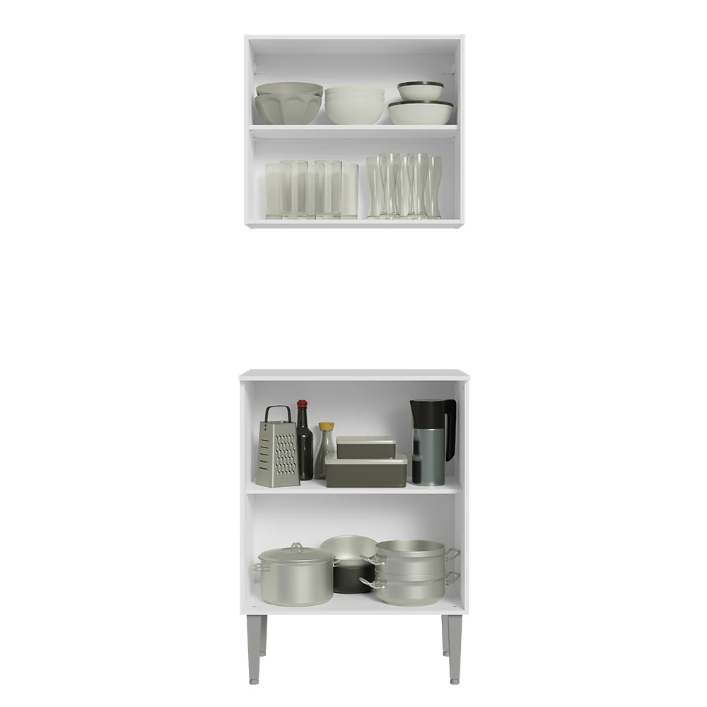 Kit com Armário Aéreo e Balcão 64cm Branco Emilly Madesa - Image 4