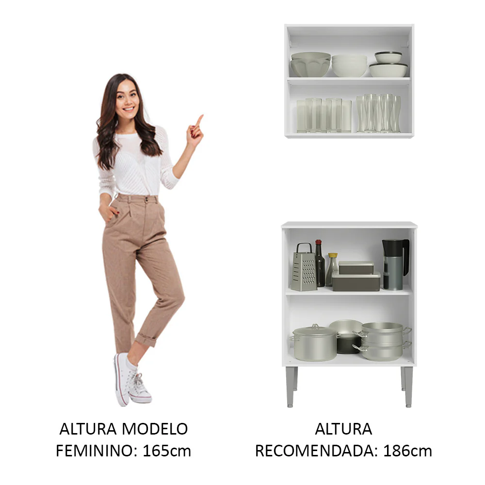 Kit com Armário Aéreo e Balcão 64cm Branco Emilly Madesa - Image 5