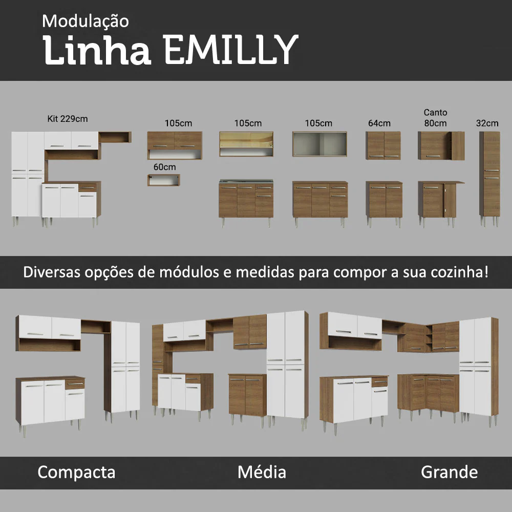 Kit com Armário Aéreo e Balcão 64cm Rustic/Branco Emilly Madesa - Image 10