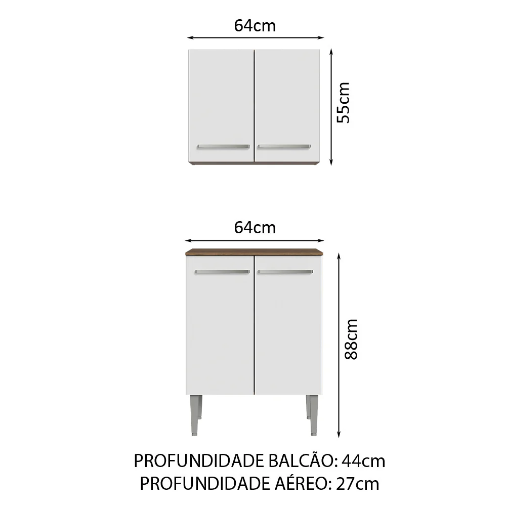 Kit com Armário Aéreo e Balcão 64cm Rustic/Branco Emilly Madesa - Image 2
