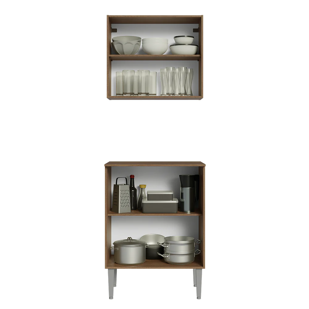 Kit com Armário Aéreo e Balcão 64cm Rustic/Branco Emilly Madesa - Image 4