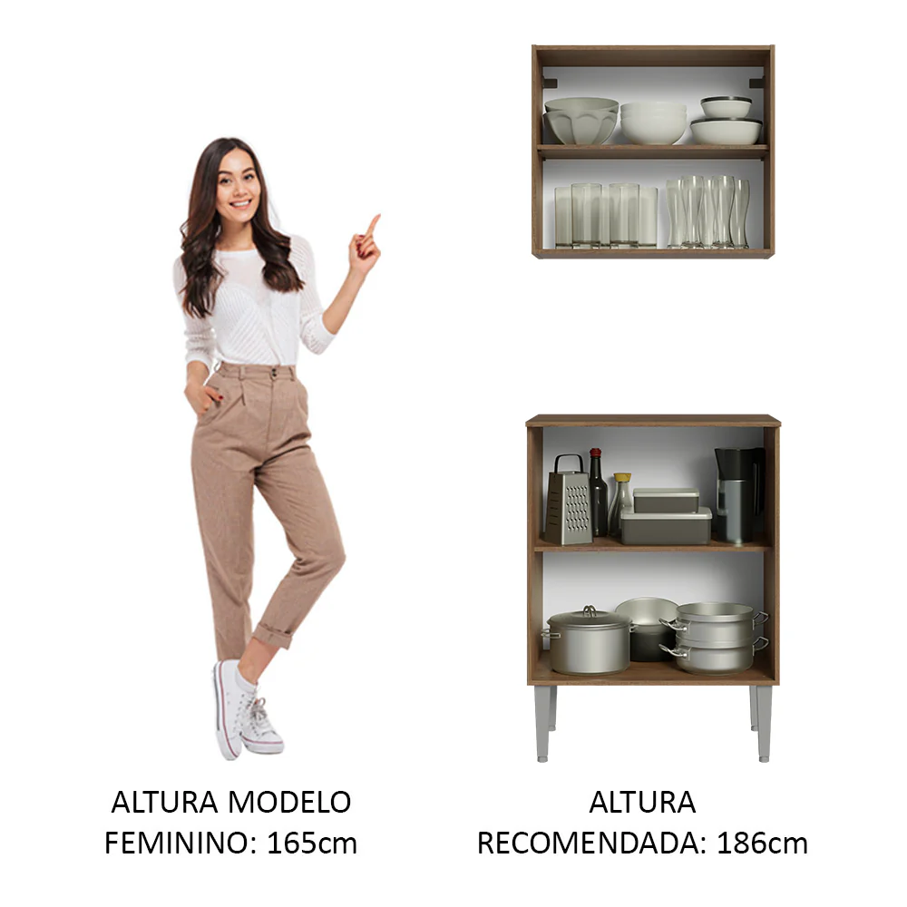Kit com Armário Aéreo e Balcão 64cm Rustic/Branco Emilly Madesa - Image 5