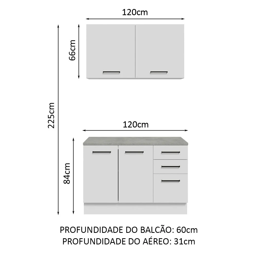 Kit com Balcão e Armário Aéreo Multiuso 120cm Branco Agata Madesa - Image 3