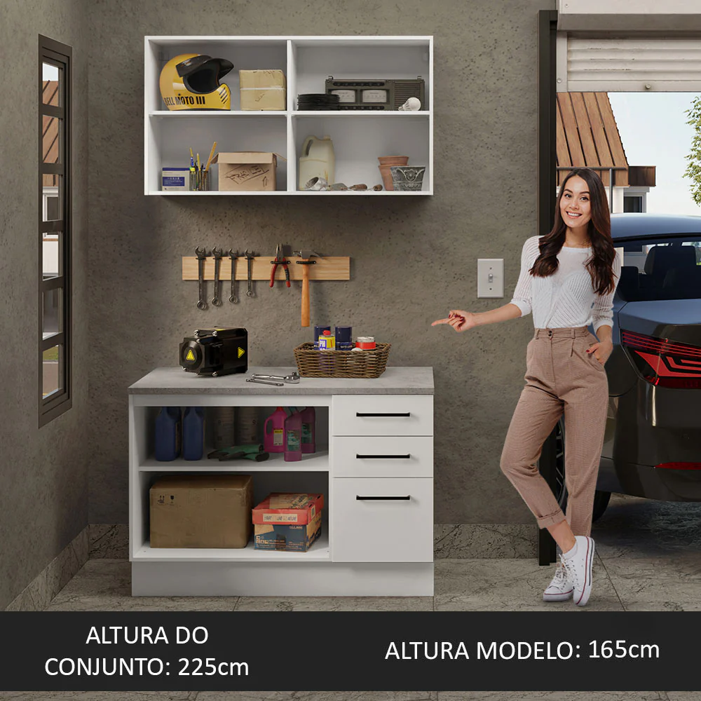 Kit com Balcão e Armário Aéreo Multiuso 120cm Branco Agata Madesa - Image 4