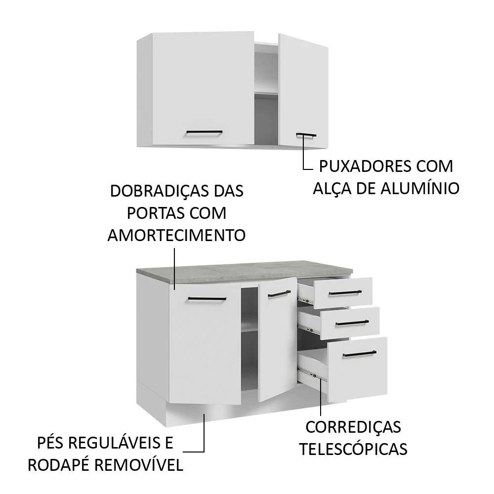 Kit com Balcão e Armário Aéreo Multiuso 120cm Branco Agata Madesa - Image 5