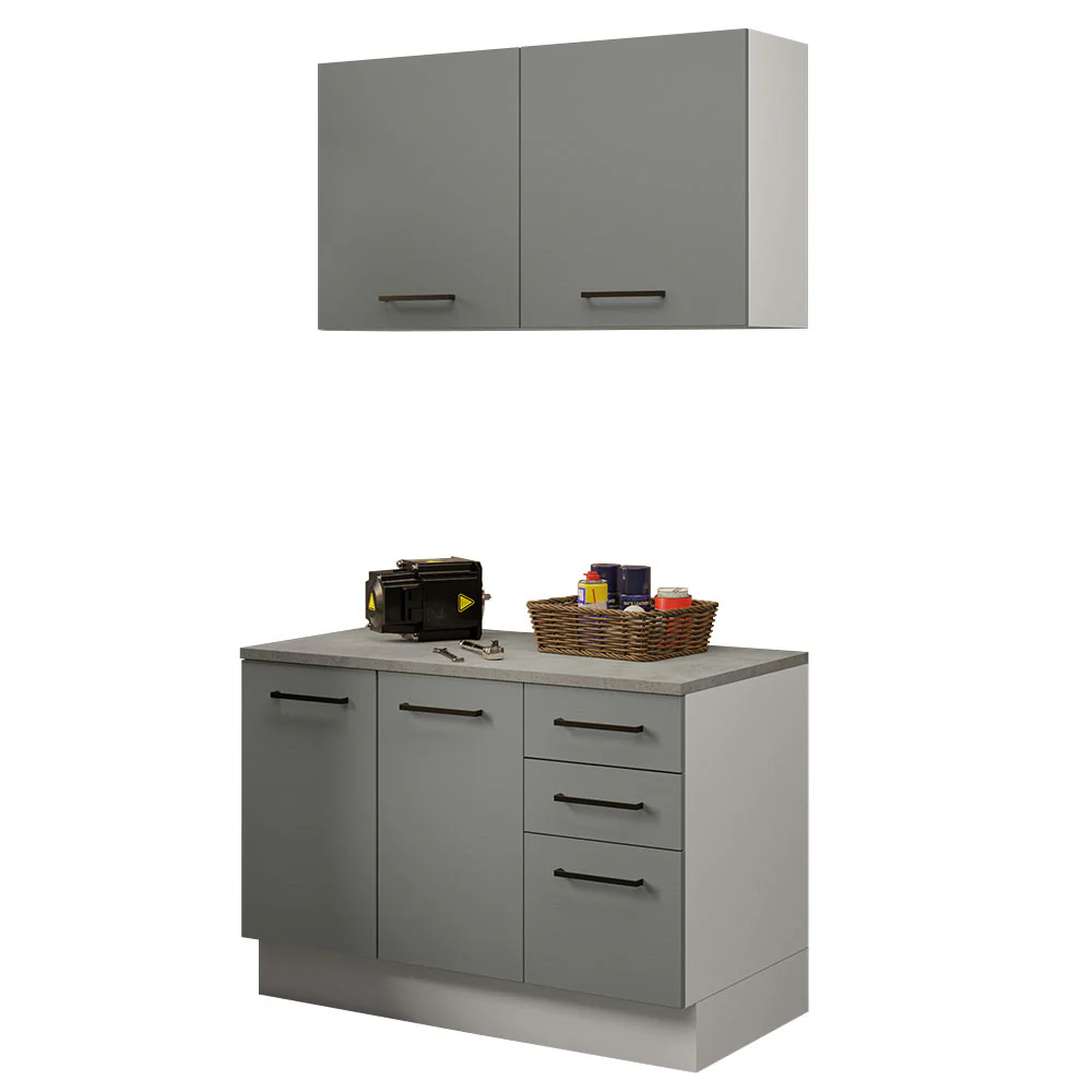 Kit com Balcão e Armário Aéreo Multiuso 120cm Branco/Cinza Agata Madesa - Image 2