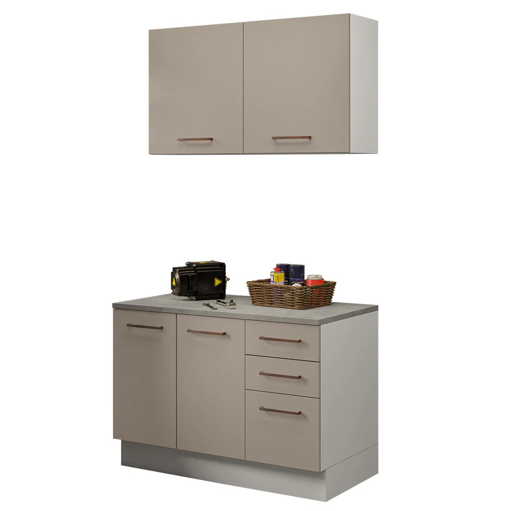 Kit com Balcão e Armário Aéreo Multiuso 120cm Branco/Crema Agata Madesa - Image 2